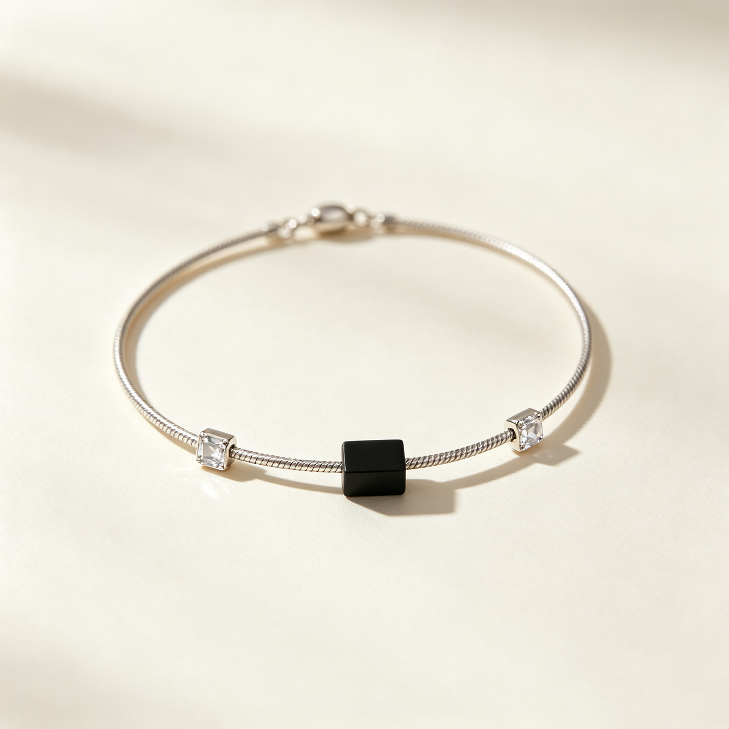 Black Cube Silver Snake Bangle