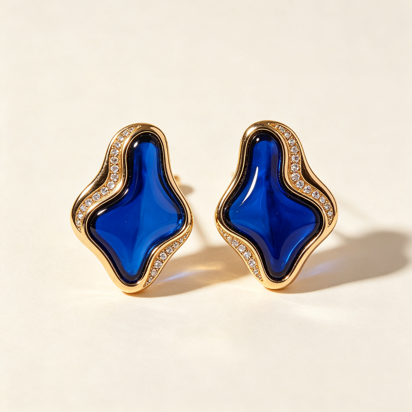 Irregular Blue Gem Crystal Frame Stud Earrings