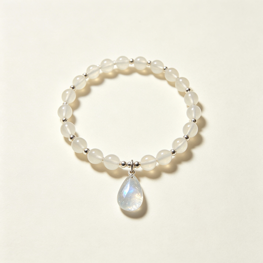 White Moonstone Teardrop Stretch Bracelet