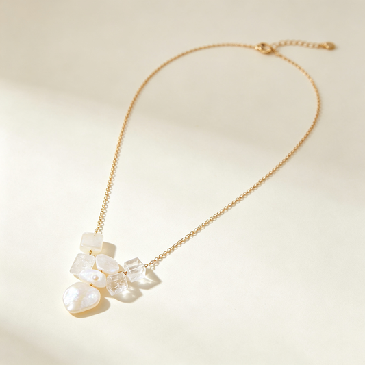 Clear Crystal Baroque Pearl Gold Necklace