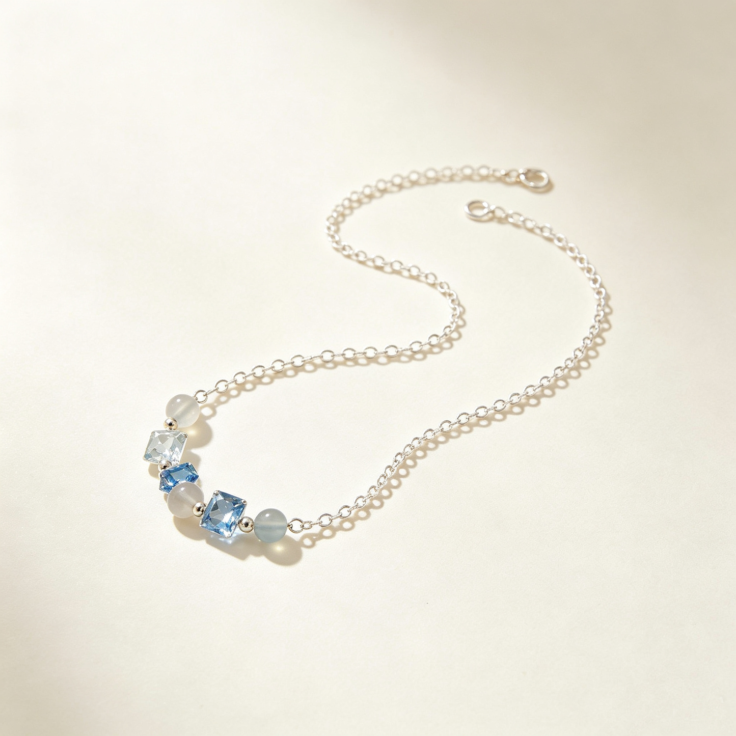 Blue Square Crystal Cat Eye Necklace