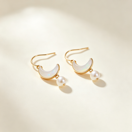 Moon Shell Pearl Drop Earrings
