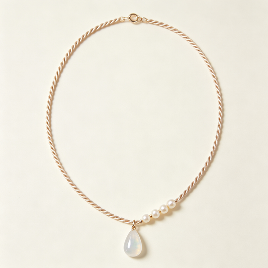 Opalite Teardrop Pearl Rope Necklace
