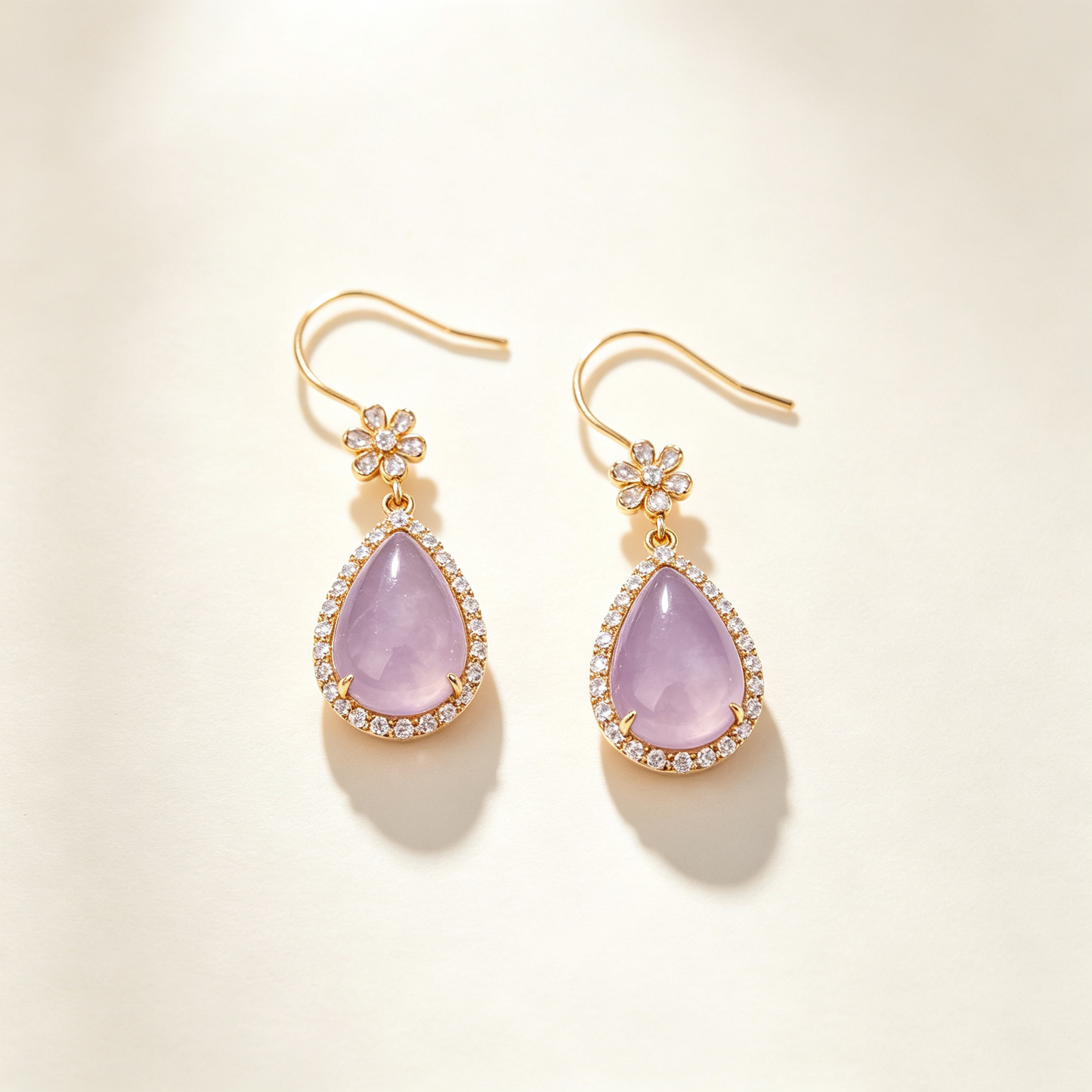 Lavender Teardrop Crystal Flower Drop Earrings