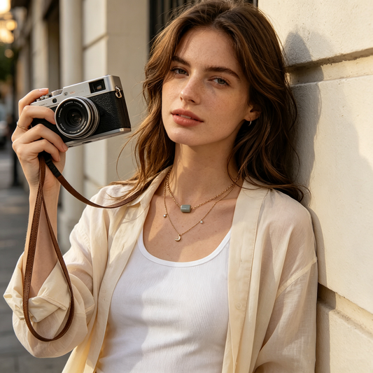 Grey Stone Moon Layered Gold Necklace