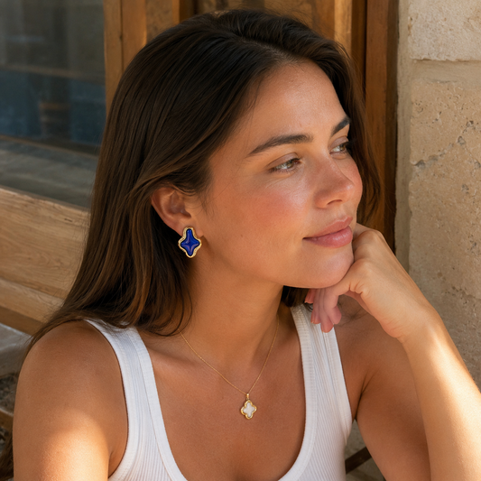 Irregular Blue Gem Crystal Frame Stud Earrings