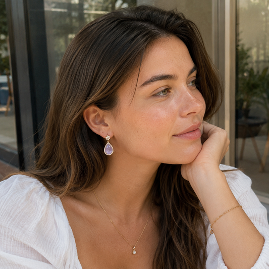 Lavender Teardrop Crystal Flower Drop Earrings