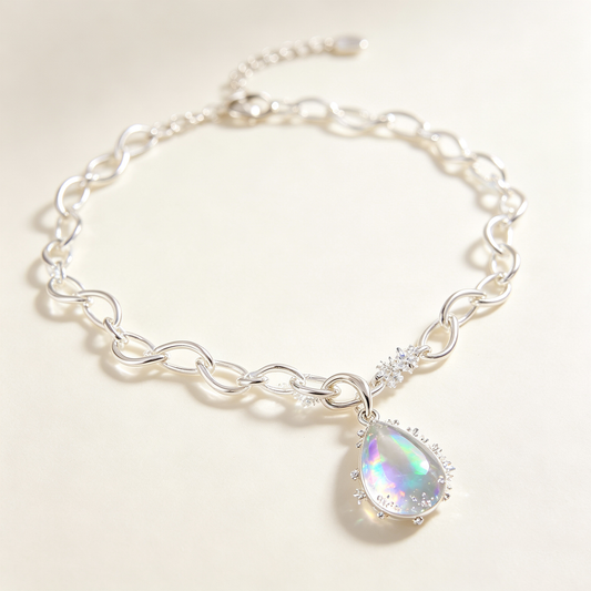Rainbow Teardrop Crystal Chunky Silver Necklace