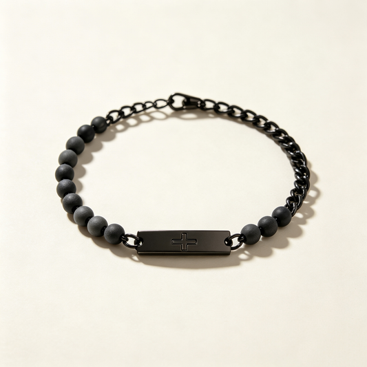 Black Cross Bar Men's Bracelet