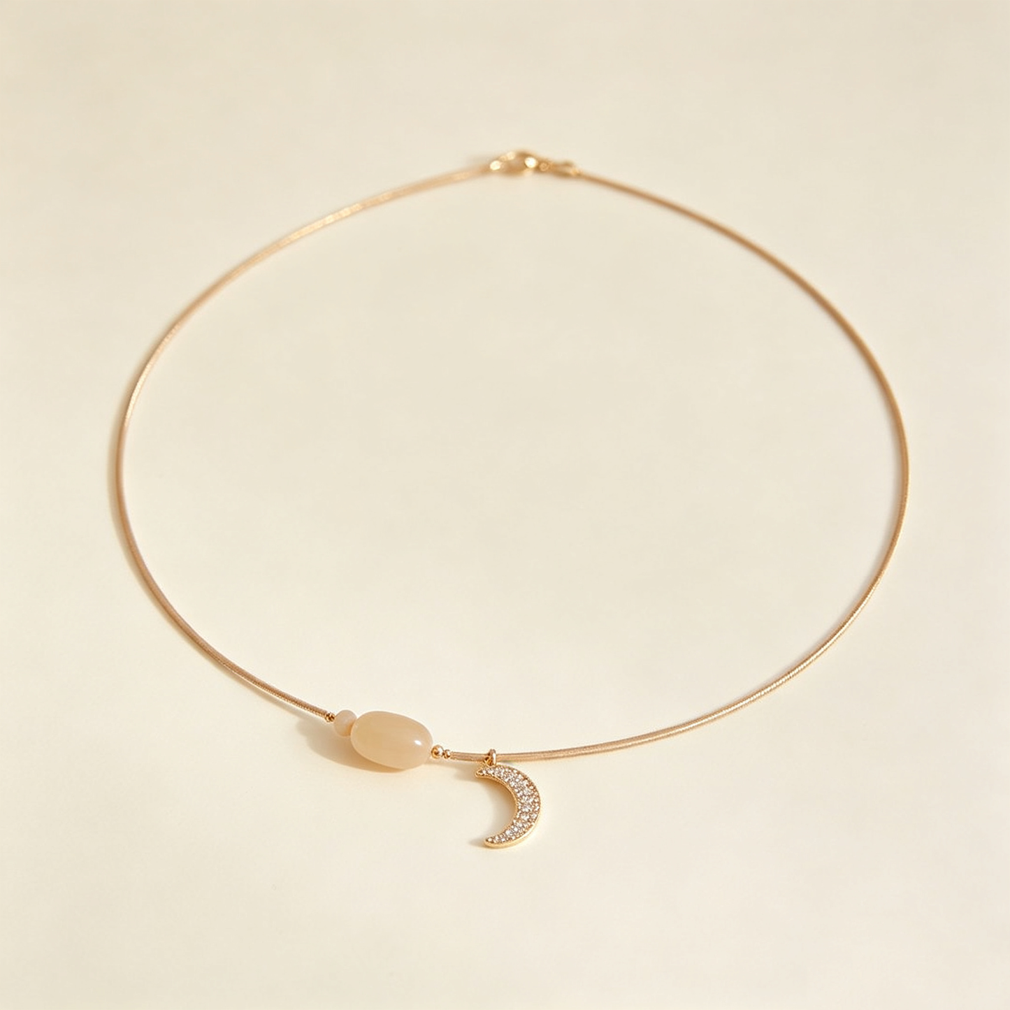Cream Oval Stone Pave Moon Snake Choker