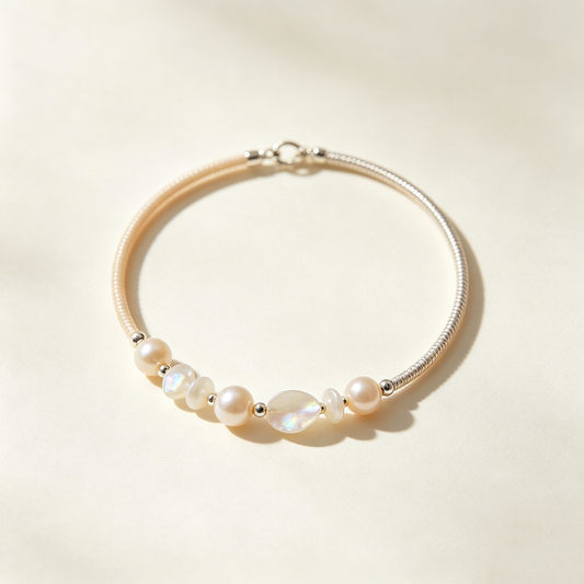 Mother of Pearl Pearl Silver Snake Bangle