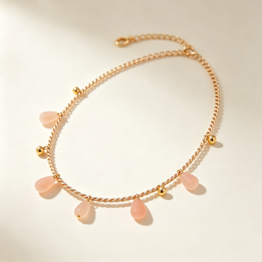 Pink Matte Teardrop Twist Gold Necklace