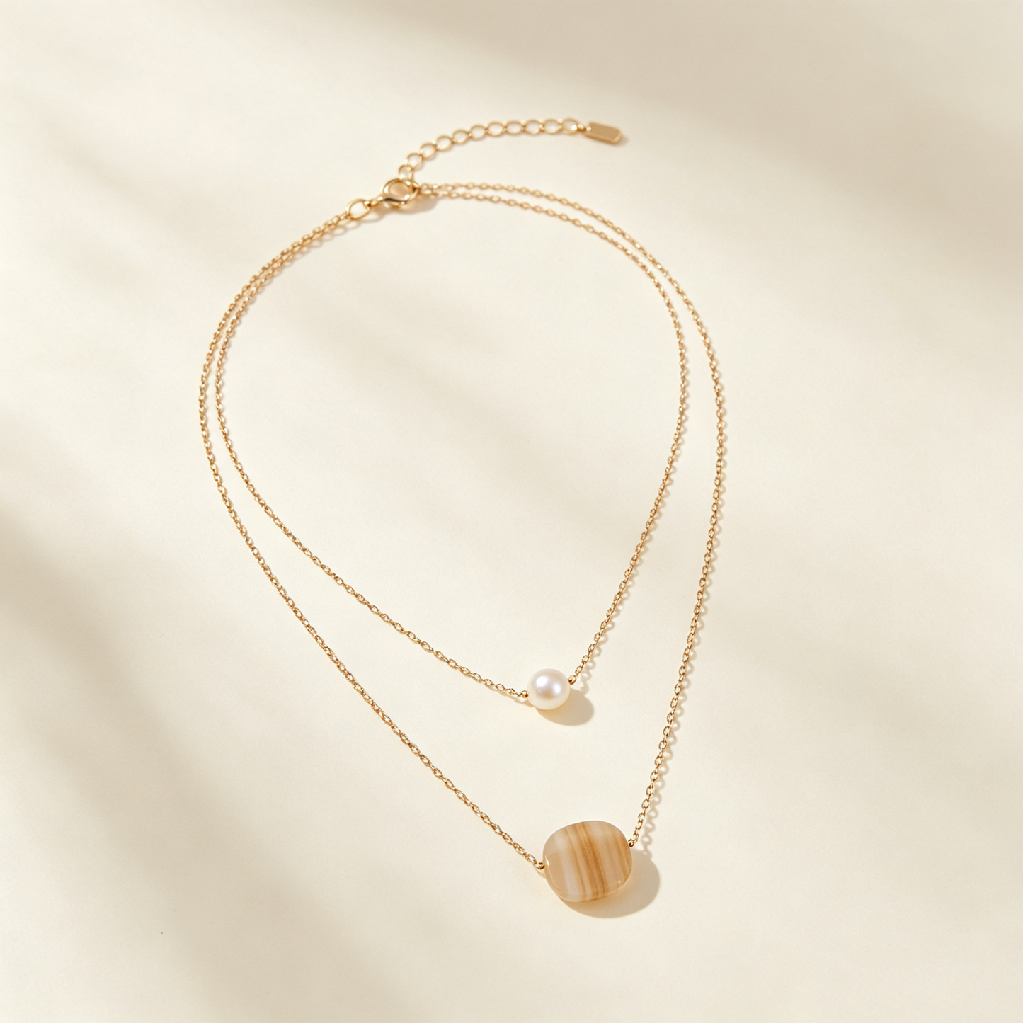 Stripe Onyx Pearl Double Layer Necklace
