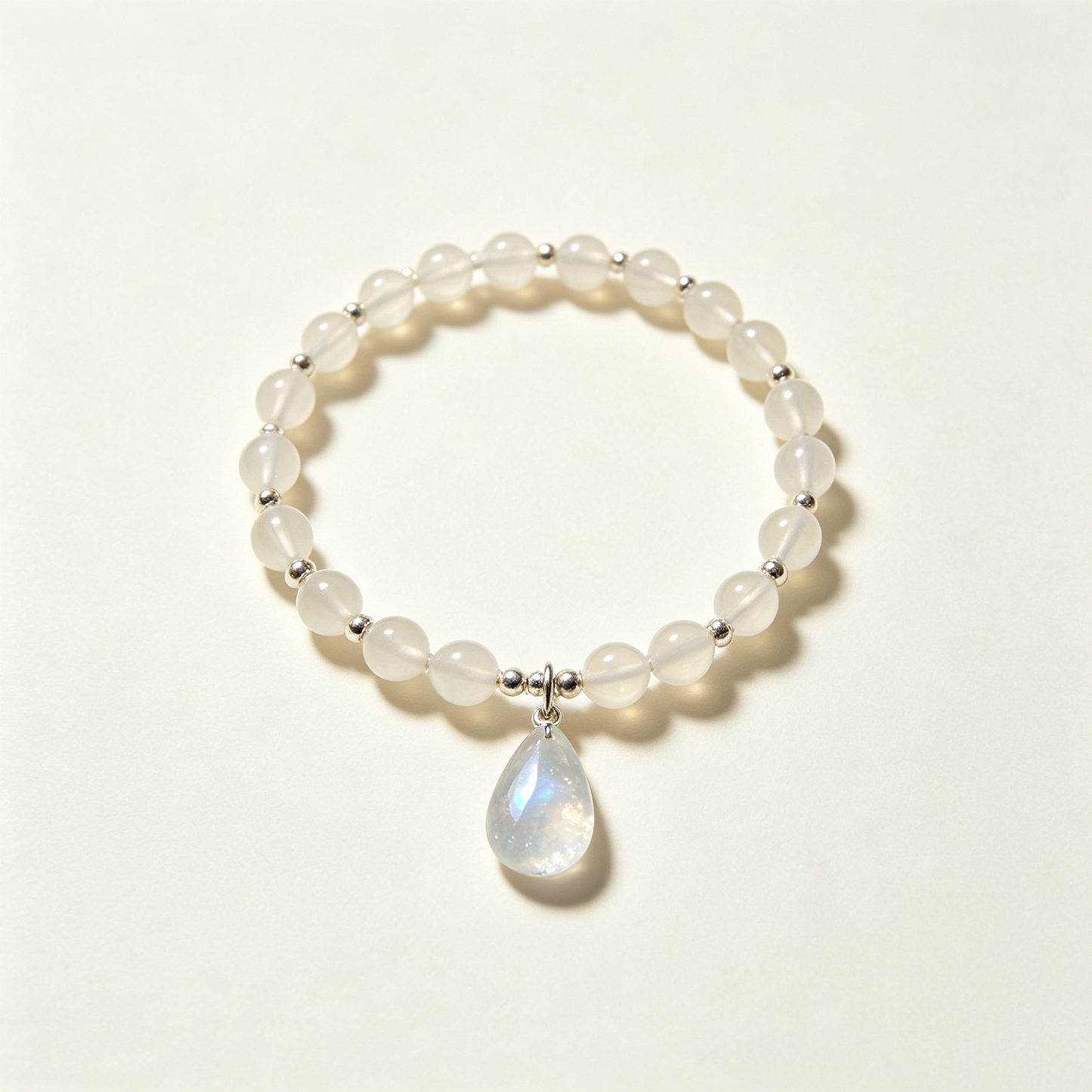 White Moonstone Teardrop Stretch Bracelet