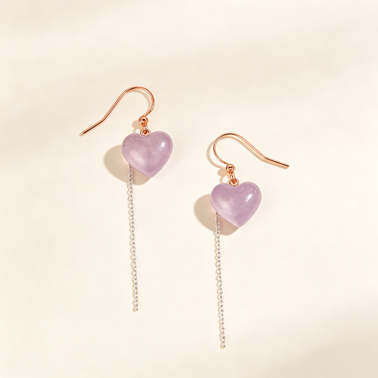 Lavender Heart Tassel Hook Earrings