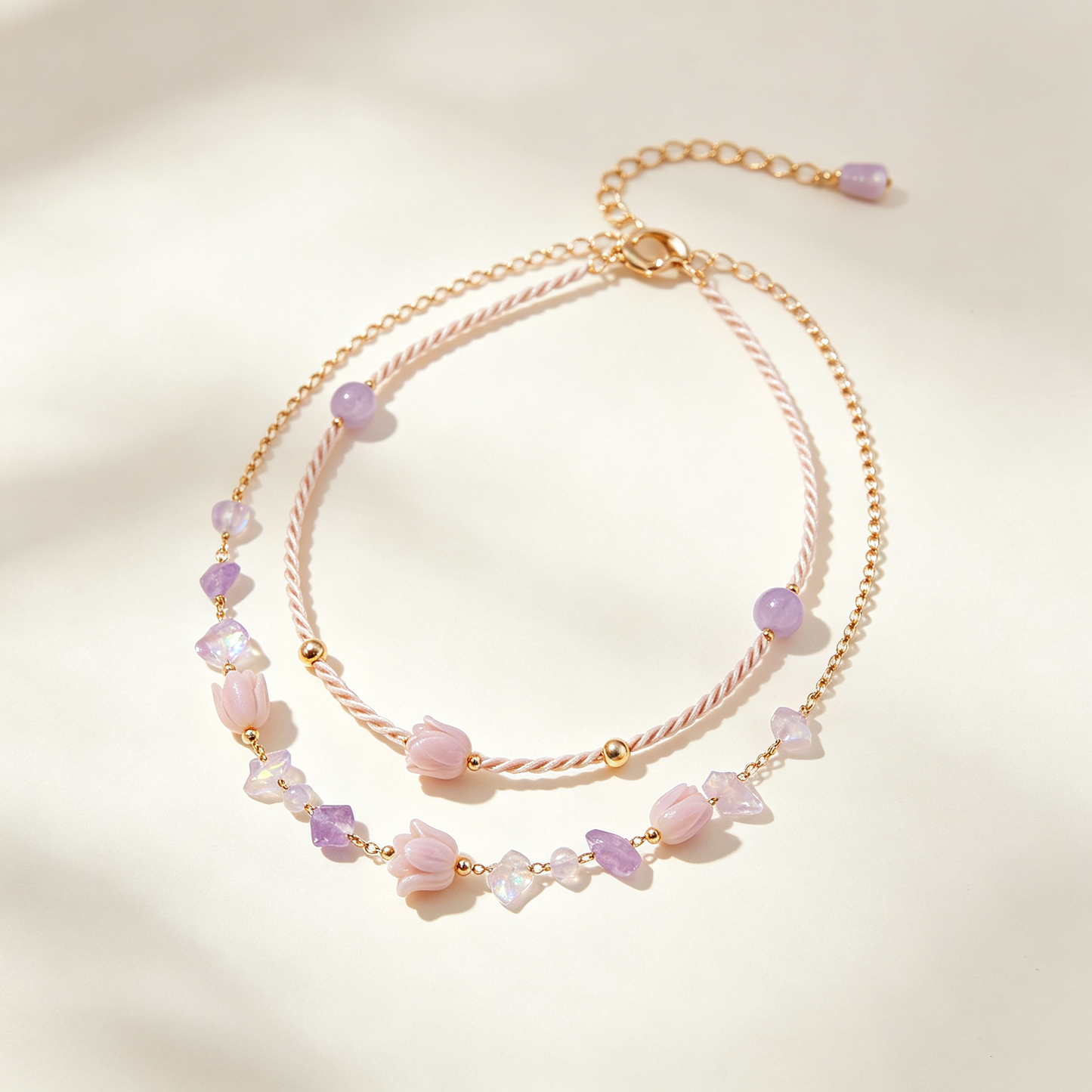 Pink Tulip Amethyst Twist Layered Choker