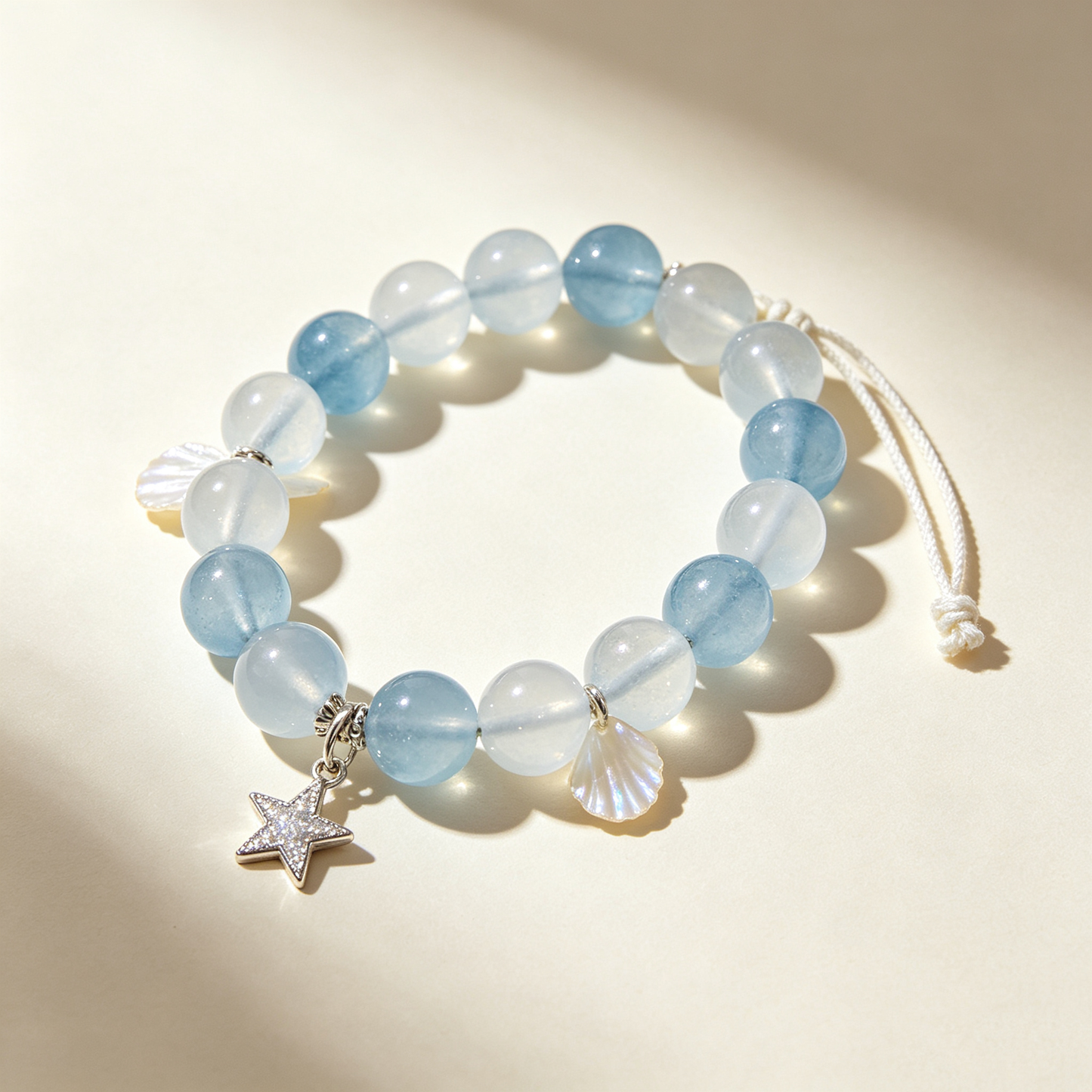 Aquamarine Star Shell Braided Bracelet
