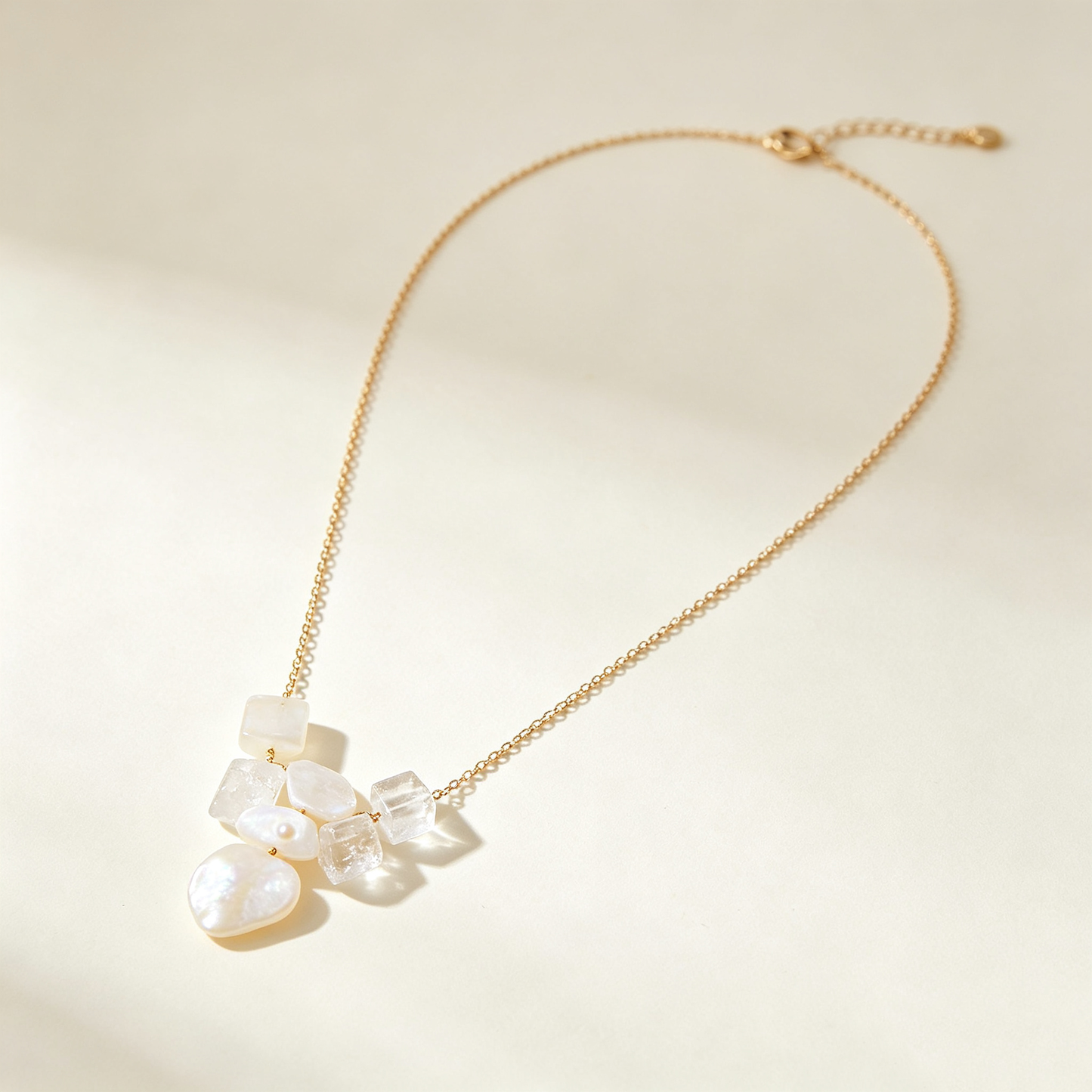 Clear Crystal Baroque Pearl Gold Necklace