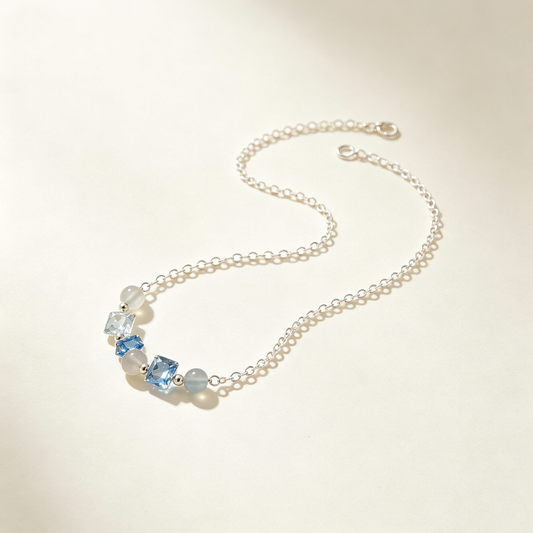 Blue Square Crystal Cat Eye Necklace