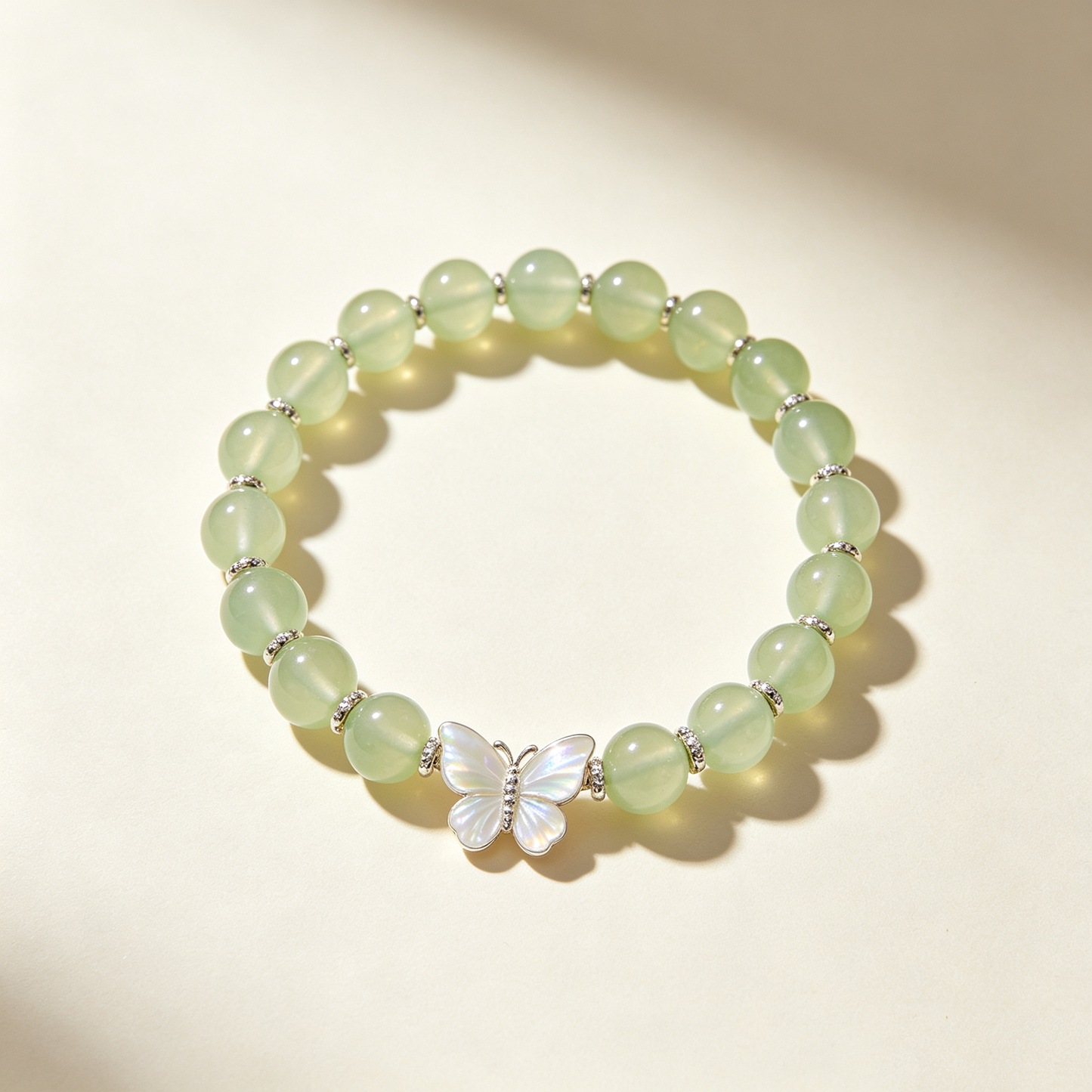 Light Green Jade MOP Butterfly Stretch Bracelet