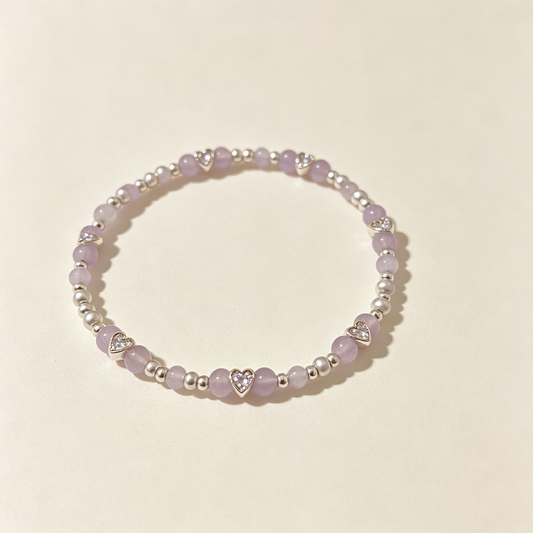 Lavender Heart Beaded Bracelet