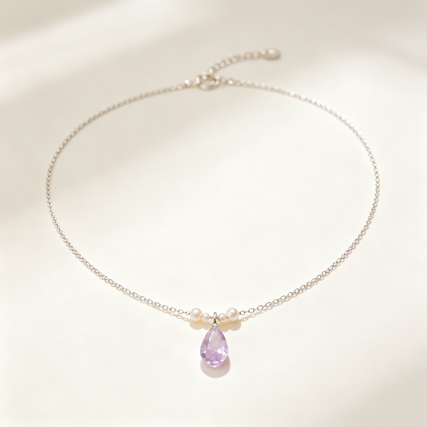 Amethyst Teardrop Pearl Dainty Necklace