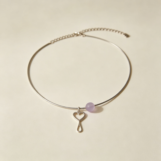 Hollow Heart Purple Bead Wire Choker