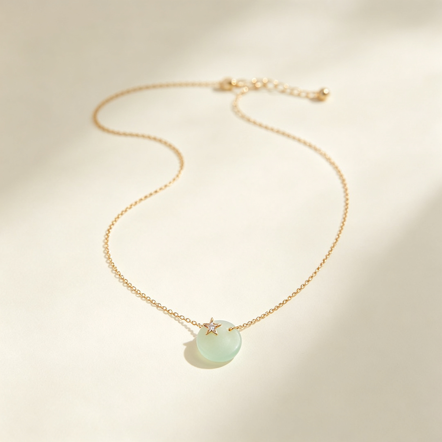 Star Round Green Jade Gold Necklace