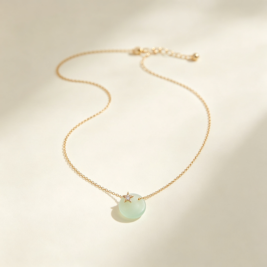 Star Round Green Jade Gold Necklace