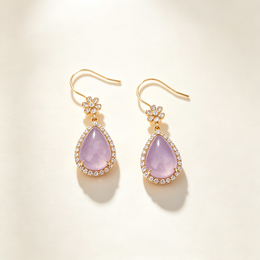 Lavender Teardrop Crystal Flower Drop Earrings