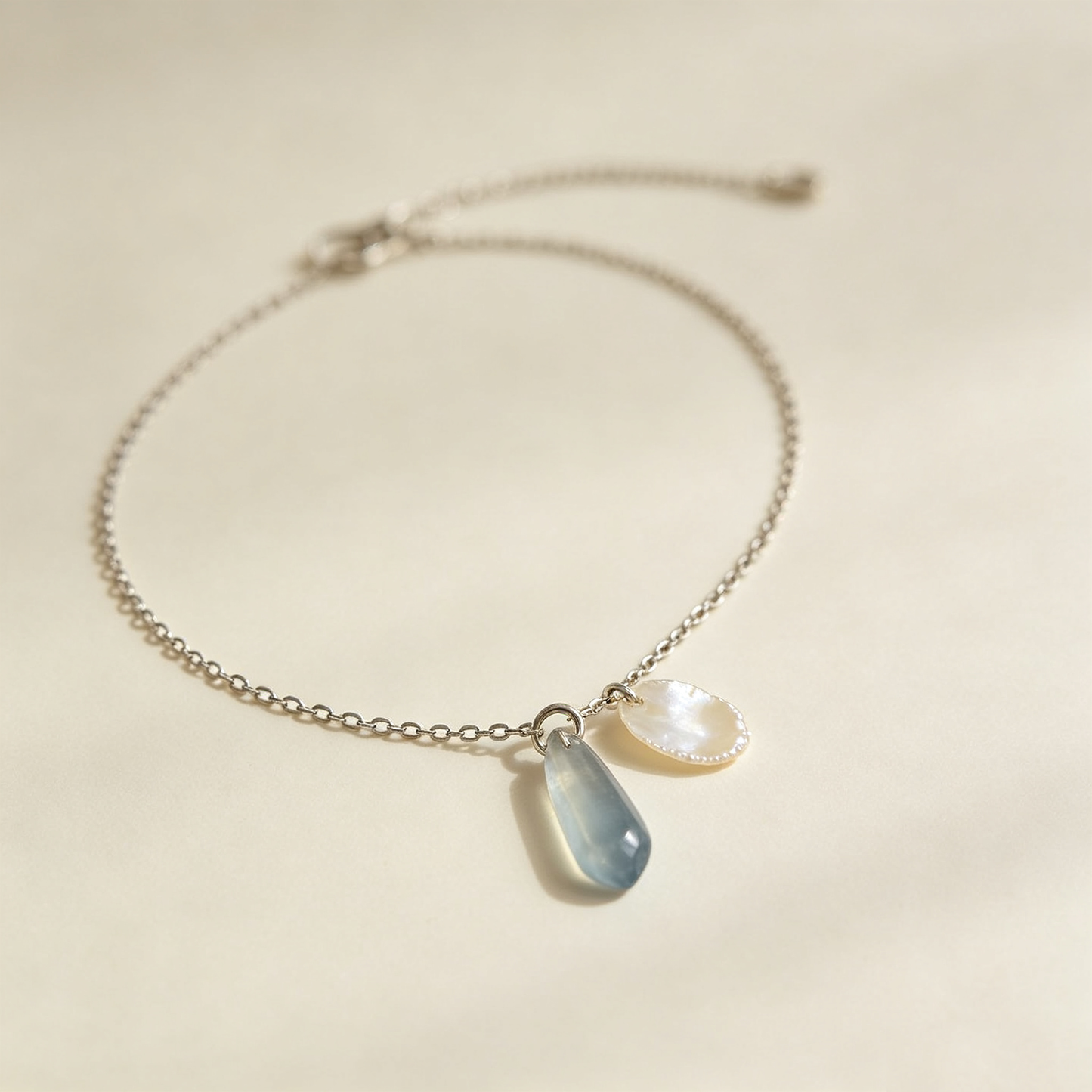 Blue Drop Shell Silver Chain Necklace