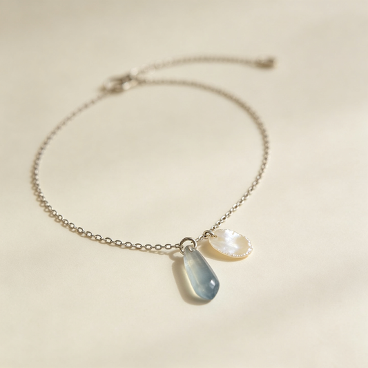 Blue Drop Shell Silver Chain Necklace
