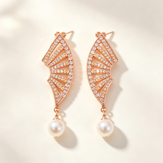 Rose Gold Fan Pearl Drop Earrings