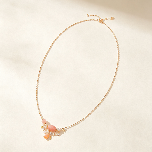 Pink Sunstone Star Cluster Gold Necklace